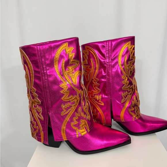 Azalea Wang New Boots Metallic Pink & Orange 10 - Picture 3 of 10